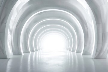 Abstract White Tunnel with Glowing Light at the End