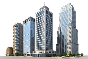 Fototapeta premium set of tall office building realistic image on white background, PNG