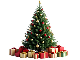 Stunning Christmas Tree with Gifts: High-Resolution Image transparent background