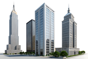 set of tall office building realistic image on white background, PNG