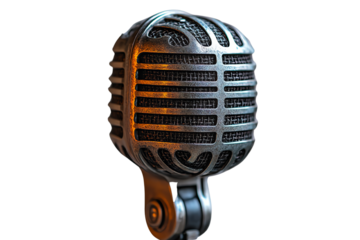 Classic vintage microphone on a white isolated background.
