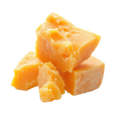 Blocks of cheddar cheese stacked on a white background highlighting their rich color and texture for culinary use or snacking