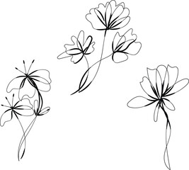 Three Abstract Line Art Flower Designs Minimalist Botanical Illustrations