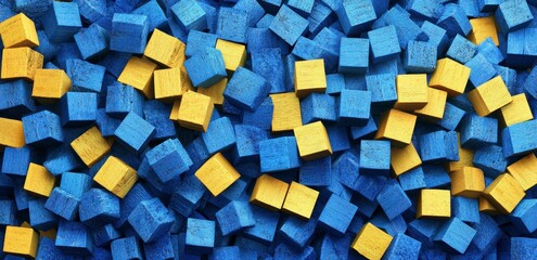 Abstract Background of Blue and Yellow Textured Cubes