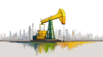 Vector illustration of an oil pump with yellow and green colors on a white background