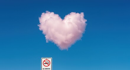 Heart Shaped Cloud Above No Smoking Sign Under Blue Sky Concept
