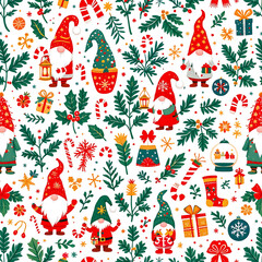 Christmas gnome pattern background