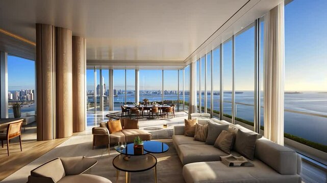 Miami penthouse living room with ocean view