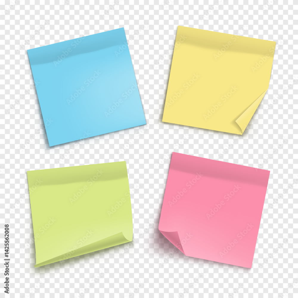 Poster vector colorful note paper isolated on transparent background. realistic sticky note. mockup of pape