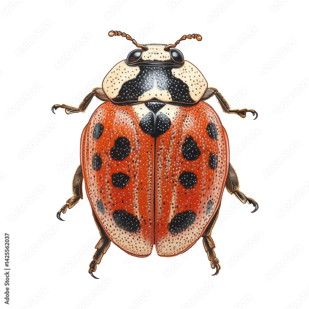 Poster colorful ladybug resting on a surface showcasing intricate patterns and vibrant hues in a natural se