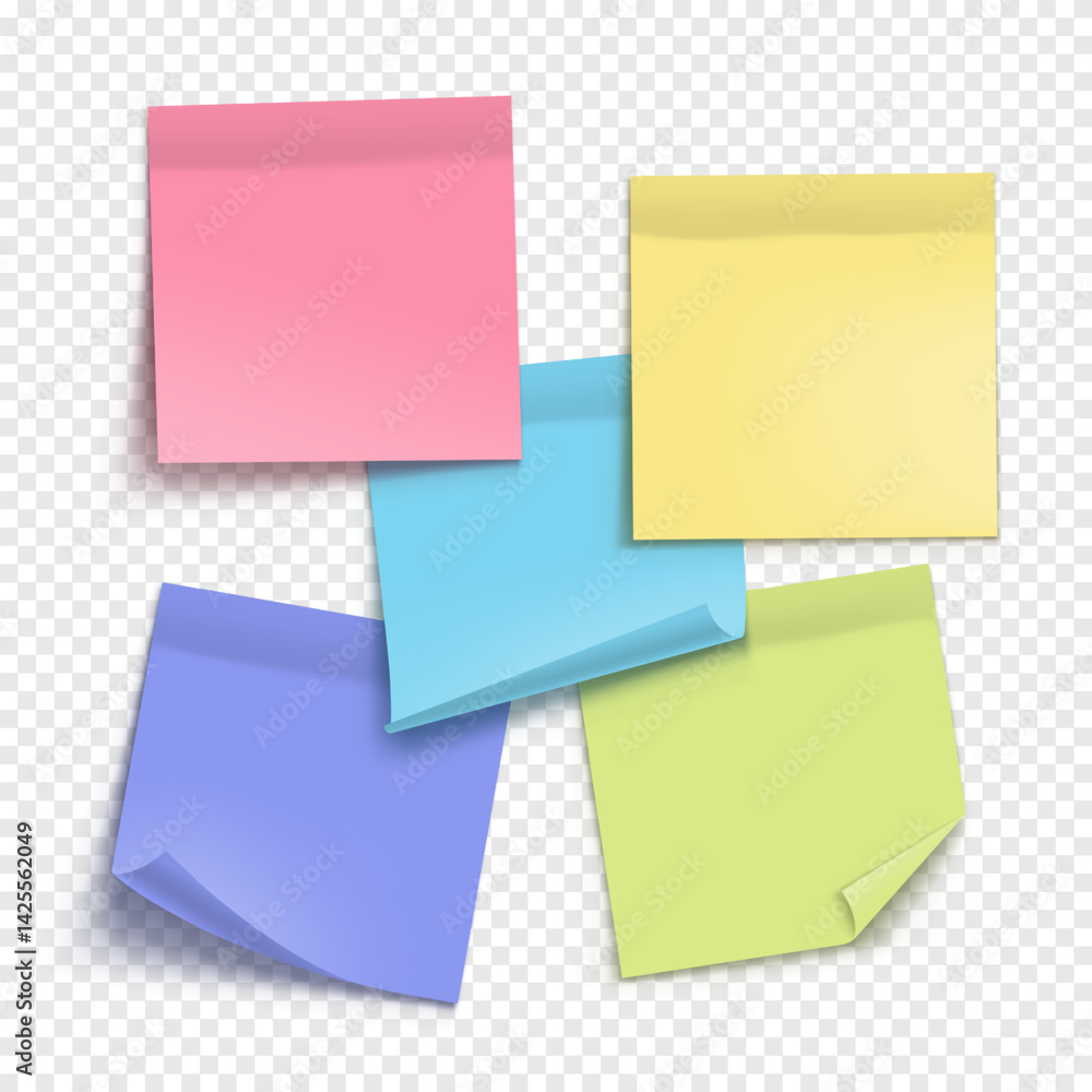 Poster vector colorful note paper isolated on transparent background. realistic sticky note. mockup of pape