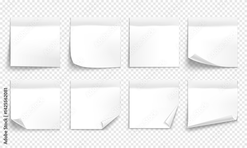 Poster vector white note paper isolated on transparent background. realistic sticky note. mockup of white n