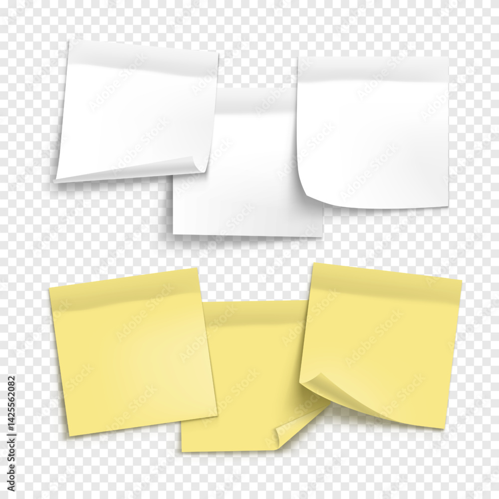 Poster vector white and yellow note paper isolated on transparent background. realistic sticky note. mockup