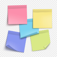 Vector colorful note paper isolated on transparent background. Realistic sticky note. Mockup of paper for design.