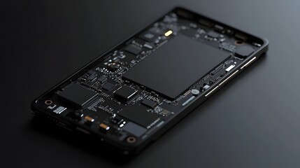 Unveiling the Inner Workings: An up-close perspective reveals the intricate technology within a sleek smartphone, highlighting the advanced components and integrated circuit.