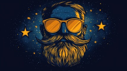 Fototapeta premium Bearded man with sunglasses and starry sky background