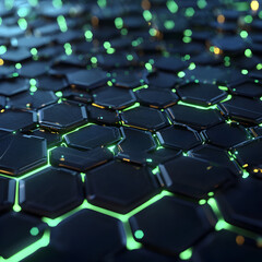 Fototapeta premium Hexagonal Tech Landscape: A visually captivating array of interconnected hexagonal tiles forming a futuristic and innovative technology landscape.