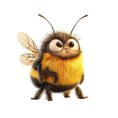 Obraz premium Charming cartoon bee character with big eyes and fuzzy body engages in playful pose in a whimsical setting