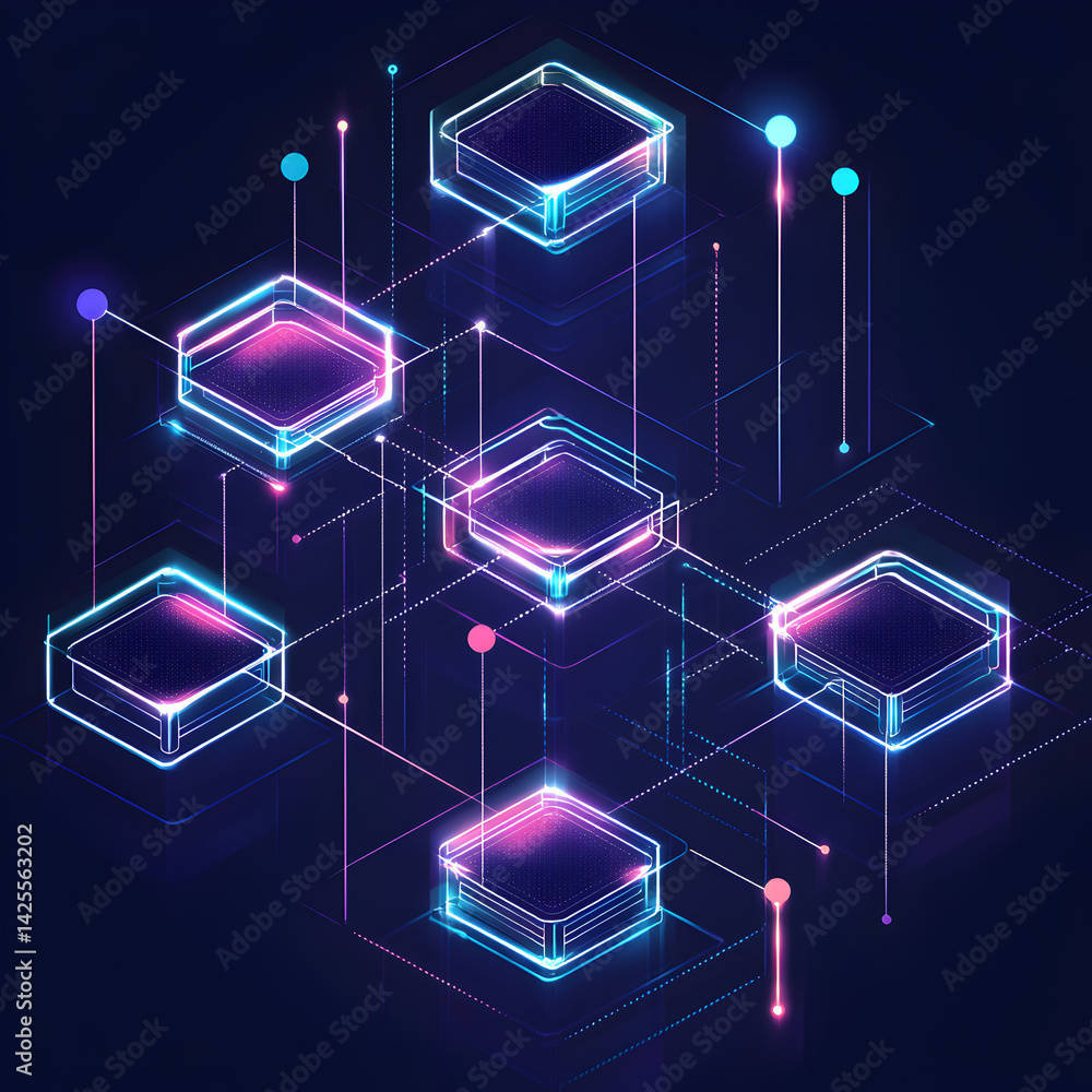 Poster abstract blockchain diagram: a visually striking digital illustration depicts a network of interconn