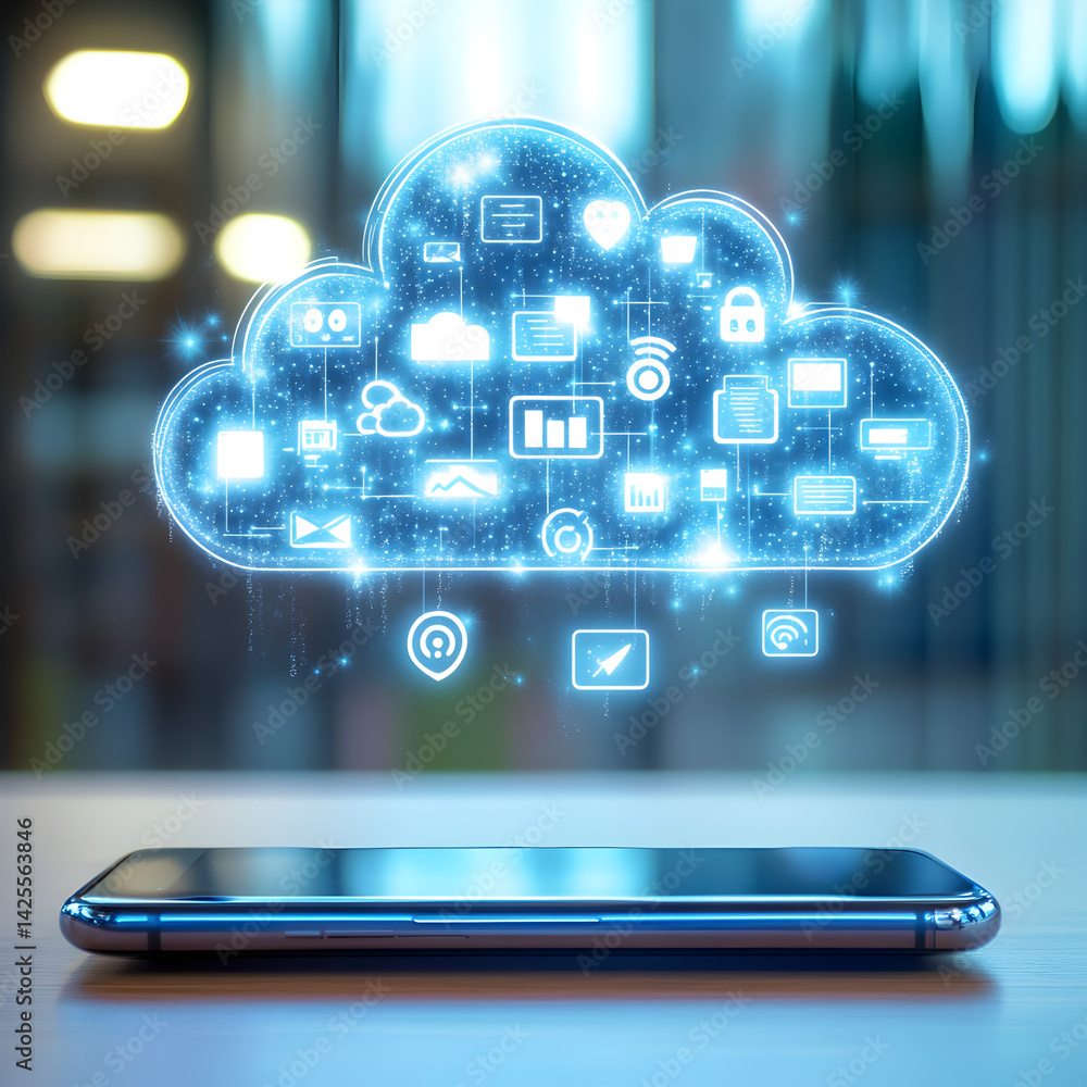 Poster cloud-based connectivity: a captivating digital rendering showcases the nexus of technology with a c