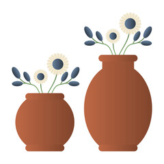 Brown Flower Vase Vector. Cute Flower Vase Decoration. Beautiful Flower Vase on White Background.