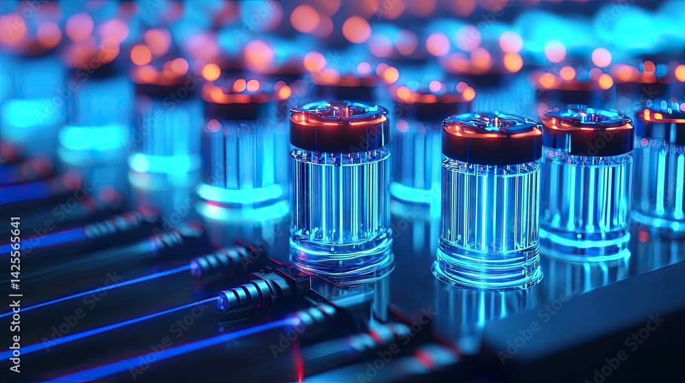 Poster lights of glowing fiber optic cables with advanced technology concept. close-up view of illuminated 