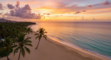 Aerial view of serene tropical beach at sunset