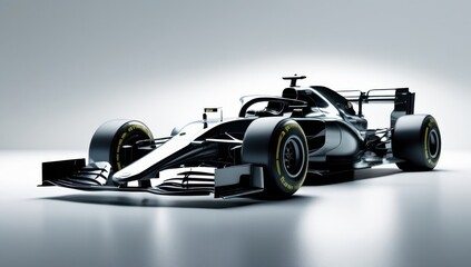 Sleek Black Formula 1 Race Car on White Background