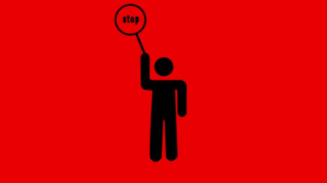 silhouette of a man holding a stop icon animation.