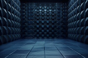 Fototapeta premium Abstract Blue Room with Geometric Wall