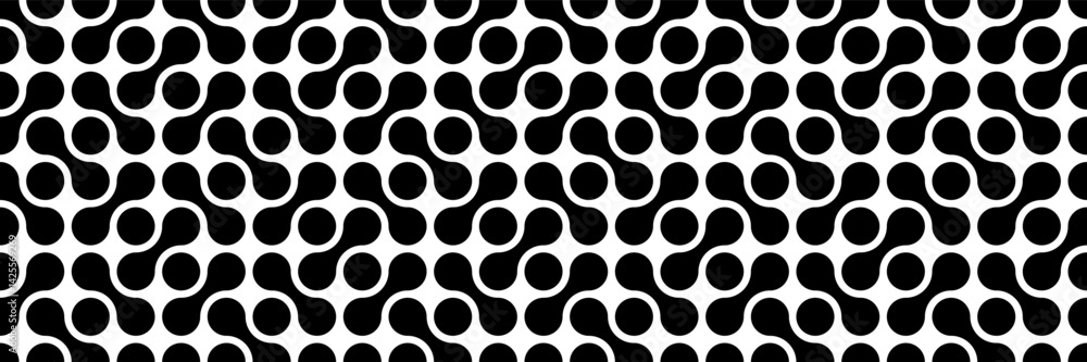 Poster horizontal seamless black and white circle design for pattern and background.