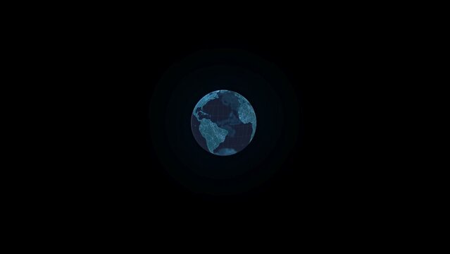 Fototapeta Holographic blue Earth globe is floating in cyberspace with grid lines, tech theme, copy space
