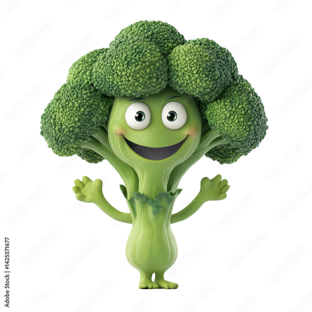 Poster broccoli character with a cheerful expression standing in a playful pose