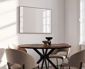 Mock up poster in interior, close up, pure light and shadow, 3d illustration.