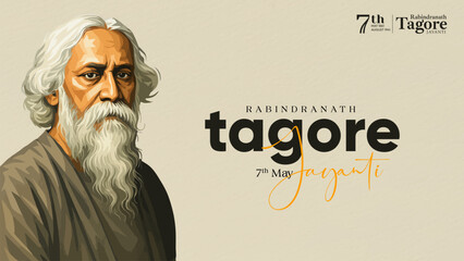 Rabindranath Tagore illustration for 22 Shey Shrabon Rabindra Jayanti Social Media Post, Web Banner, Status