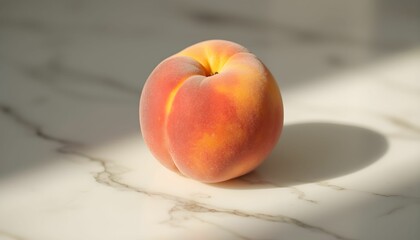 Fresh peach resting on a marble countertop, showcasing its vibrant colors and natural texture in warm afternoon light Generative AI