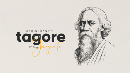 Rabindranath Tagore illustration for 22 Shey Shrabon Rabindra Jayanti Social Media Post, Web Banner, Status