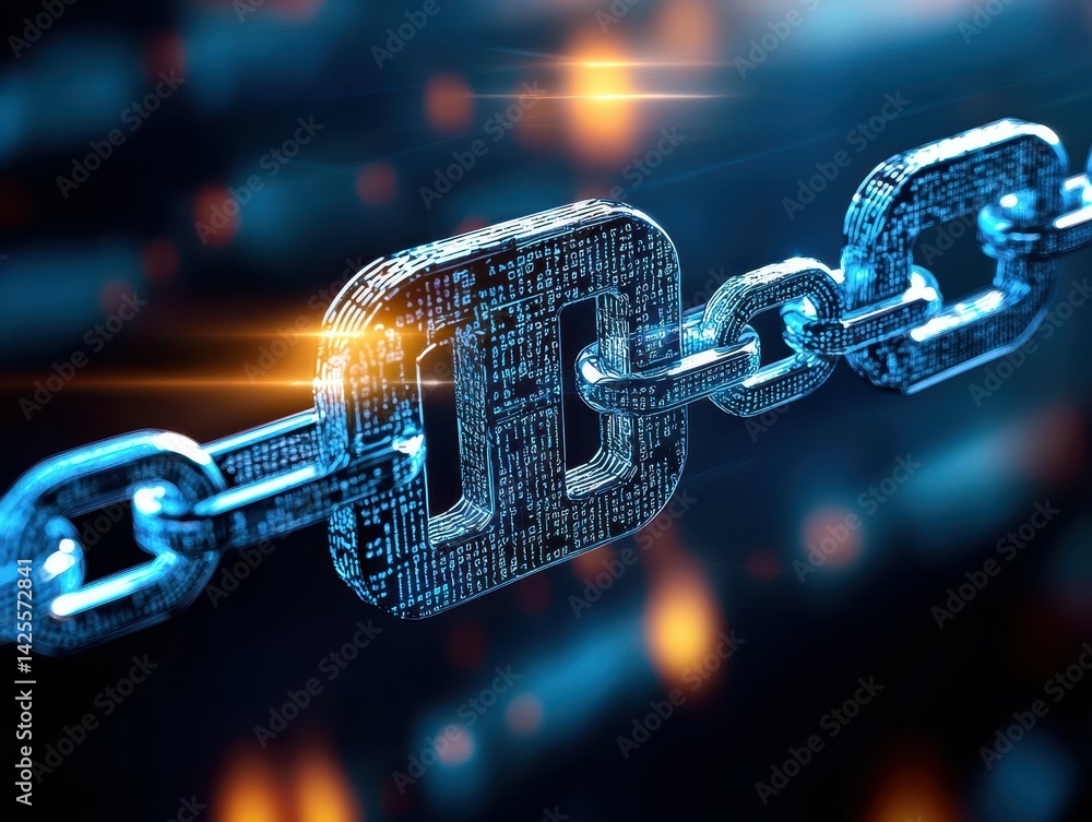 Poster digital chain link symbolizing blockchain technology and connectivity.