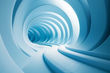 Abstract Blue Tunnel with Winding Path