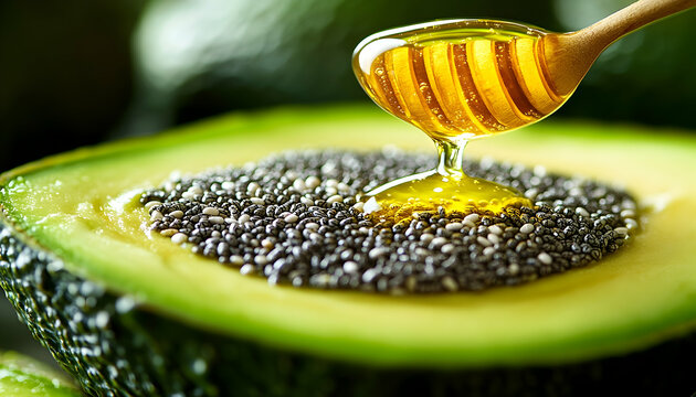 Ripe avocado honey drizzle fresh healthy food