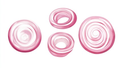 Close-up of sliced red onions, various circular cuts