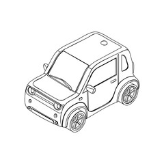 Line drawing of a small city electric car in isometric view. Great for apps, UI icons, or eco-friendly infographics.