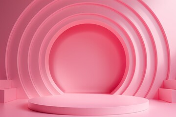 Fototapeta premium Abstract Pink Geometric Background with Circular Shapes and a Platform