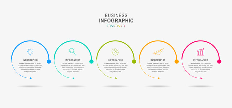 Line step infographic. 5 options workflow diagram, circle timeline number infograph, process steps chart. Linear vector infographics. Process order infographic