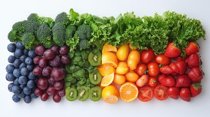 Vibrant Rainbow of Fresh Fruits and Vegetables, A Celebration of Natural Color and Abundance
