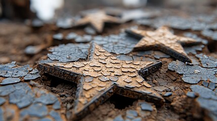 Close Up of Rusted Metallic Stars on the Ground