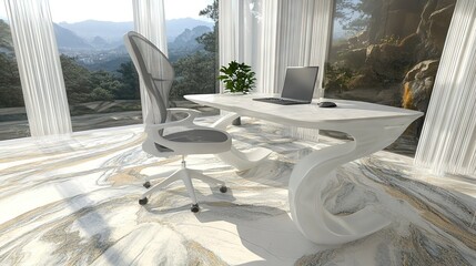 Sleek Office Minimalism: Sunlit Workspace with Design Aesthetics Design
