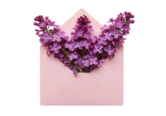 Pink Envelope with Lilac Flowers: Beautiful Spring Background transparent background