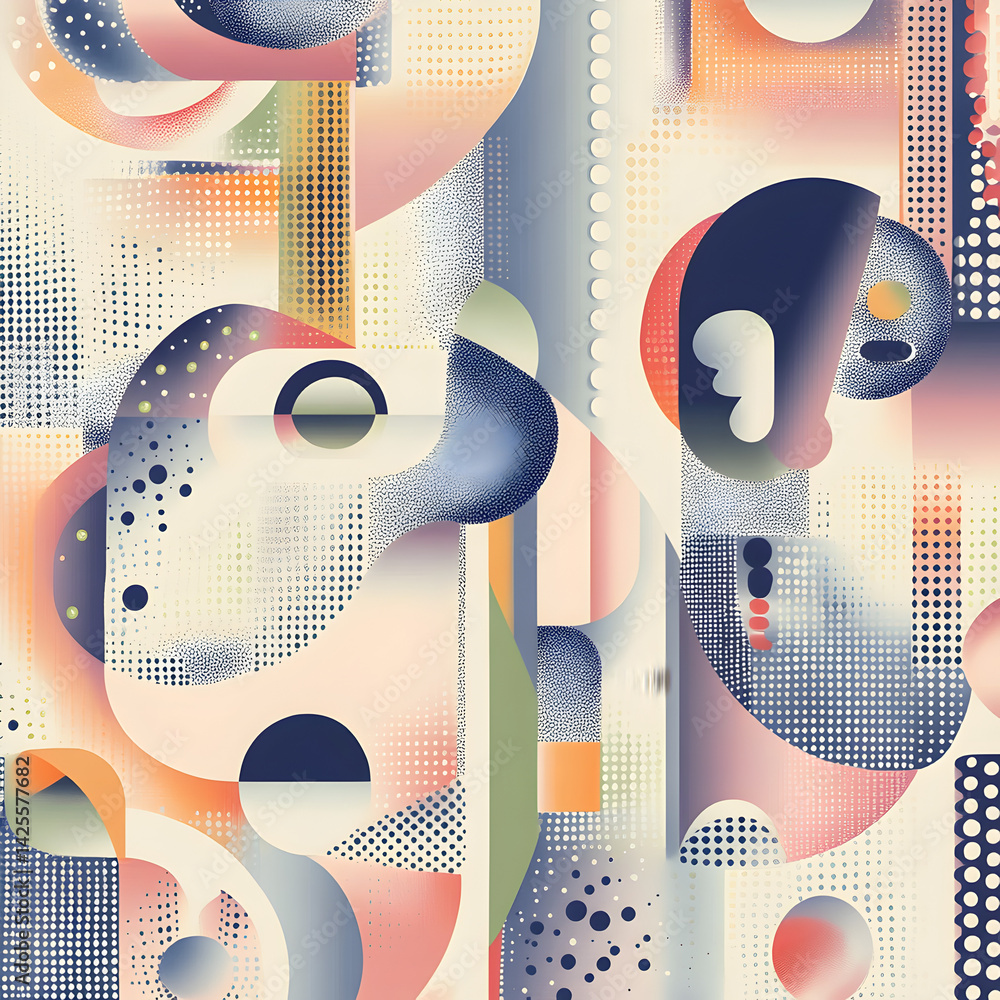 Poster abstract geometric composition: an artistic pattern with soft textures, seamless flow of shapes in d