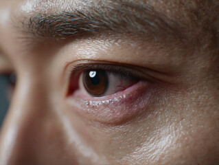 Red, Bloodshot Eye with Visible Blood Vessels – Eye Infection or Fatigue Reference : Generative AI